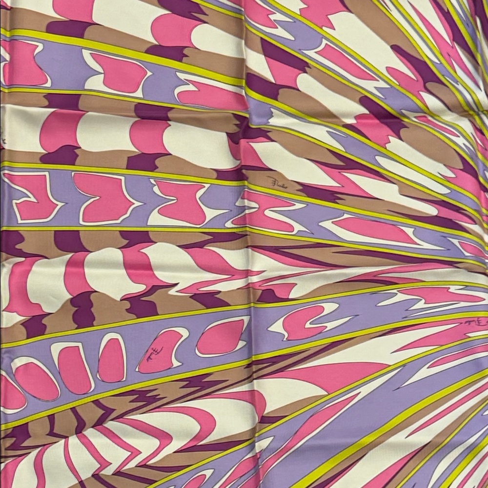Emilio Pucci Abstract Wave Silk-Feel Scarf in Pink, Purple & Yellow - Picture 6 of 10